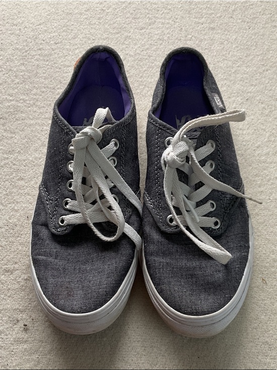 Vans Shoes - Vans Dark Gray Canvas Low-Top Sneakers with White Laces and Brown Heel Tab